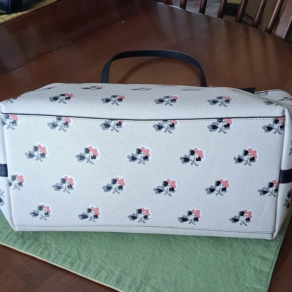 Coach Taxi Crossgrain Leather Tote Bramble Rose White Pink Floral Bag - Picture 6 of 16